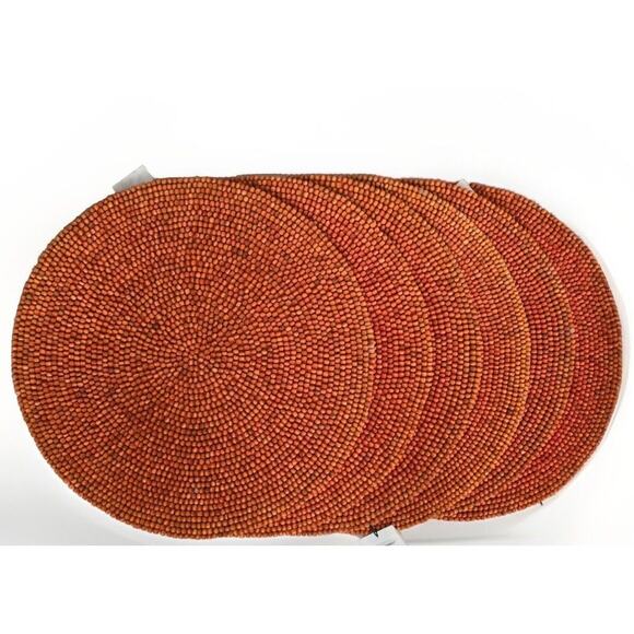 Kim Seybert Placemat 6 Pcs Wood Orange Beads Retail $516 - Picture 1 of 3